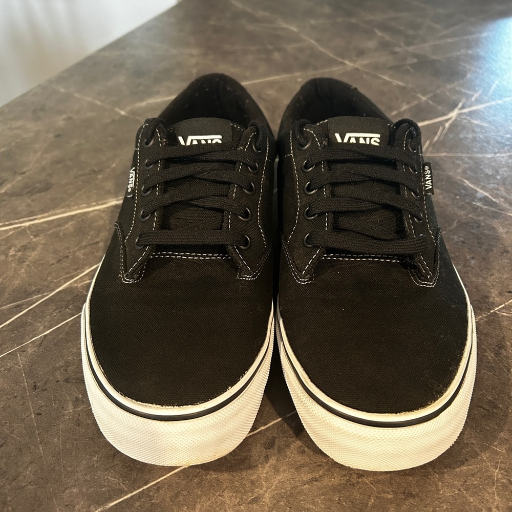 Vans Men’s Black Canvas Low-Top Sneakers with White Sole